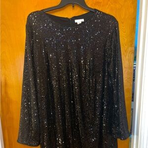 Black sequined dress.